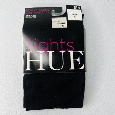 HUE Black Ultimate Opaque Control Top Tights Womens Size 1 New 1 Pair