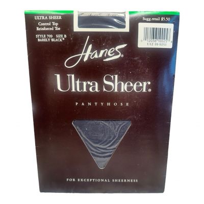 Hanes Untra Sheer Pantyhose Barely Black Control Top Reinforced Toe size B 709