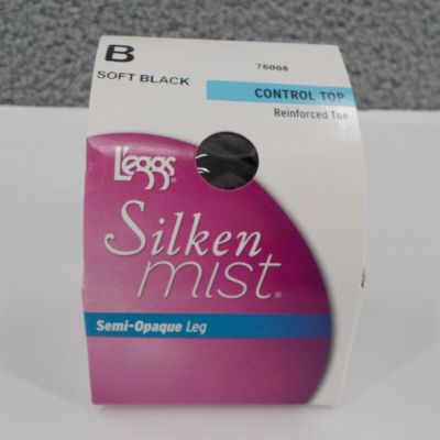 LEGGS SILKEN MIST PANTY HOSE SZ B CONTROL TOP SEMI OPAQUE SFT BLK REINFORCED TOE