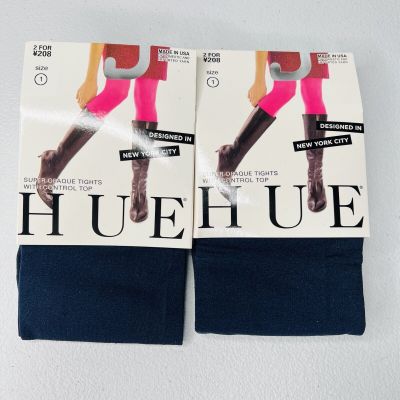 NWT Navy Blue Women's Hue Super Opaque Tights w/ Control Top 2 Pair Size 1