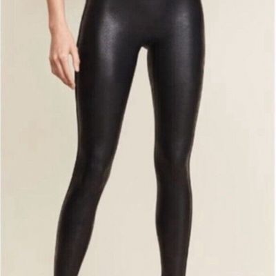 SPANX Faux Leather Mid Rise Black Leggings Petite