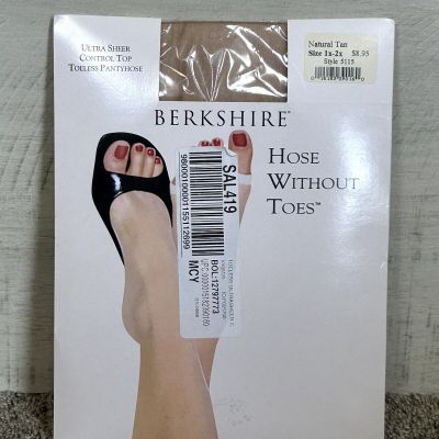 NEW Berkshire Hose Without Toes Control Top Pantyhose NATURAL TAN Size 1x - 2x