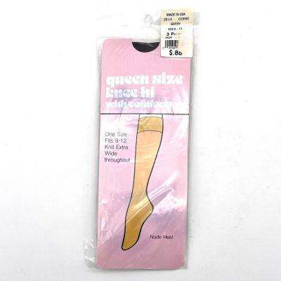 NEW Vintage Queen Size Knee High Comfort Top Hosiery in Coffee NWT 3 Pair Pack