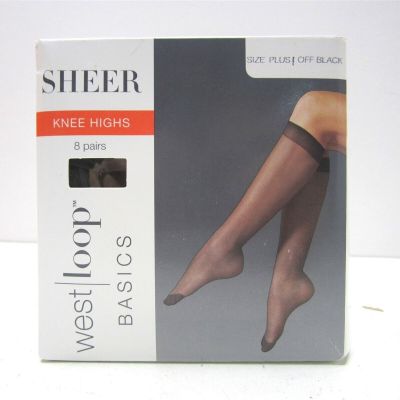 West Loop Basic Size Plus Off Black Sheer Knee High - Pack of 8 Pairs