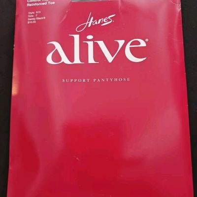 Vintage HANES ALIVE Full Support Control Top Pantyhose Sz F ~ Barely Black