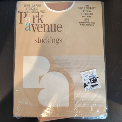 VTG Park Avenue Stockings Size 2 (9.5-10) Super Support Lycra Lt. Beige OPEN PKG