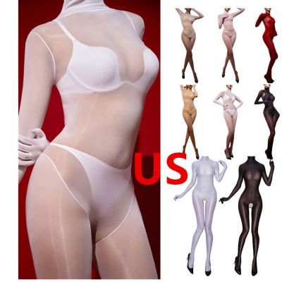 US Womens Sheer Glossy Pantyhose Bodysuit Body Stockings Lingerie Oil-Shiny