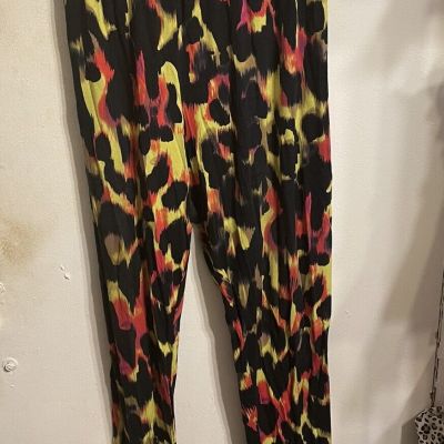 Vintage Anna Scholz Blk/Coral/Tan MOD Leopard Rayon Leggings Plus Size 22