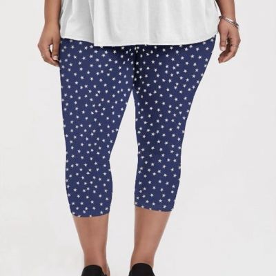 Torrid Navy Blue Beige Star Pattern Premium Crop Capri Length Plus Size 3X 3