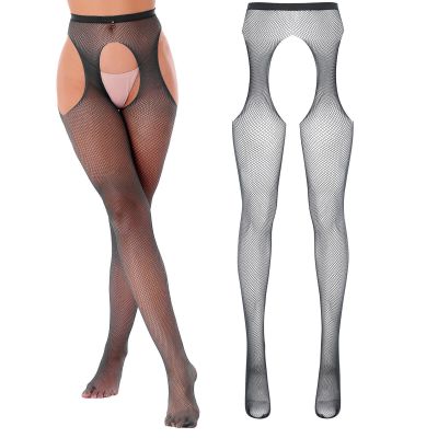 US Women Floral Lace Patchwork Stocking Long Crotchless Pantyhose Mesh Tights