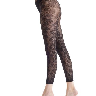 Women's Floral Footless Tights- fun design to add boldenss to your look Black...