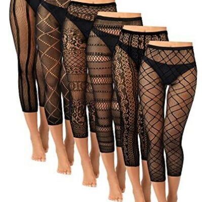 6 Pcs Fishnet Stockings for Women Footless Fishnet Tights Plus X-Large Black