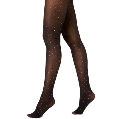 INC International Concepts Ladies Black & Gold Metallic Dot Tights, Size S/M NWT