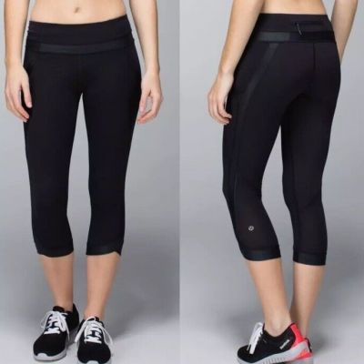 Lululemon Chase Me Crop II Leggings Black Workout Yoga Gym Size 10