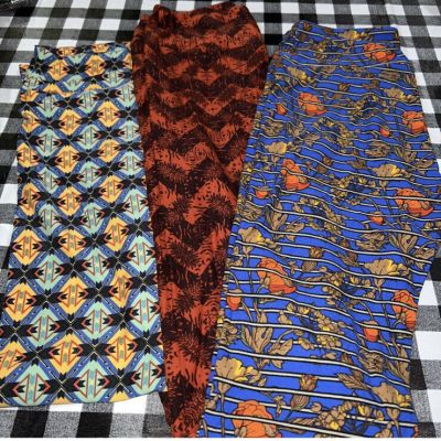 Lularoe OS leggings 3 pack lot#508 Floral Chevron Aztec Bright NWT