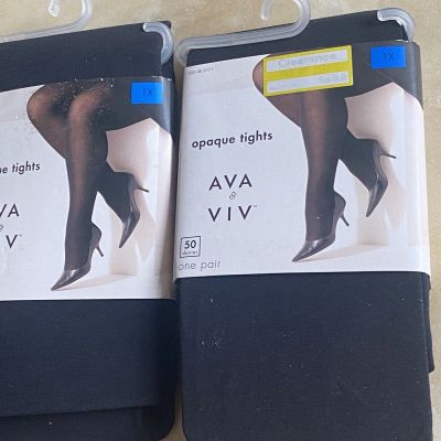 WOMEN'S SEXY OPAQUE TIGHTS PANTYHOSE FOOTED STOCKINGS HOSIERY LOT 2 ~SIZE 1X