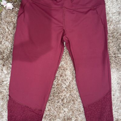 Victoria Secret Sport Maroon Leggings with Mesh Leopard Print Panel Size XL