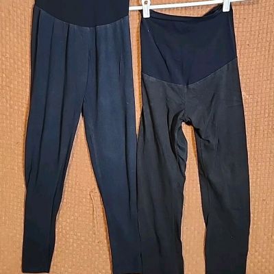 Lot Of 2 Women’s MOTHERHOOD MATERNITY Full Panel Black Leggings Size Medium