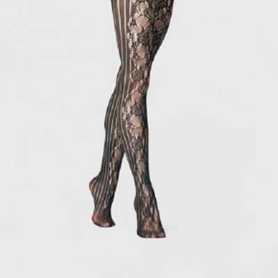 A New Day Women's Rose Net and Striped Tights - Black - S/M