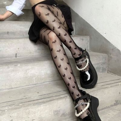 Nightclub Pantyhose Perspective Slimming Leg Girls Heart Pattern Stockings Mesh