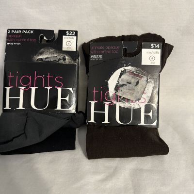 3 Pair HUE Solid Black,Gray,Brown Opaque Tights w/Control Top Womens Size 4 Plus