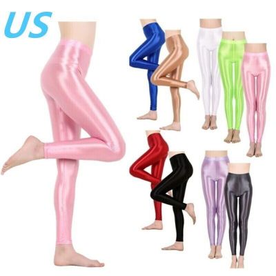 US Womens Shiny Glossy Compression Pants Stretchy High Waist Tights Sweatpants