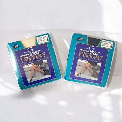 No Nonsense Sheer Endurance Control Top Sheer Toe Pantyhose Navy & Ivory Size B