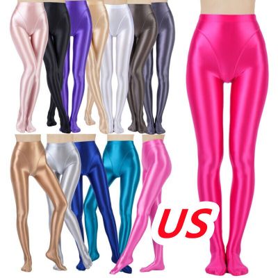 US Womens Elastic Yoga Pants High Waisted Tights Shining Sports Workout Pants