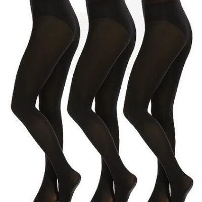 3 Pairs Black Tights for Women, Plus Size 60D Semi Opaque Large 3 Black