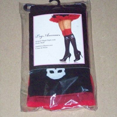 LEG AVENUE Striped Thigh Highs w Skull Cross Bones party costume club dance wear