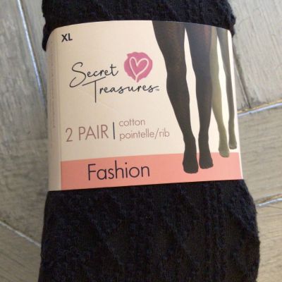 NEW-Sweet Treasures-XL- 2 Pair- Pointelle/Ribbed-Cotton Blend-Fashion-Tights-NEW