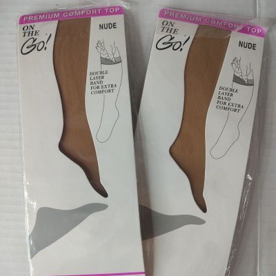 2 Pair On The Go Knee Highs Comfort Top Hosiery Size 8 1/2-11 NUDE