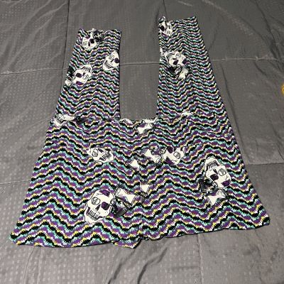 LuLaRoe LLR Leggings Multi Color Chevron With Skull Women's Size Tall & Curvy TC