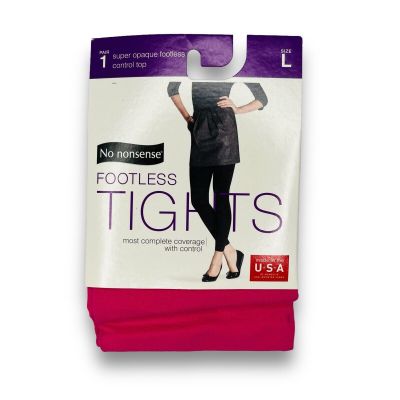 No Nonsense Footless Tights Brilliant Rose Size L Opaque Control Top NEW