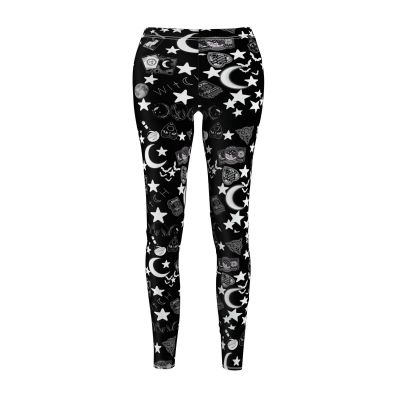 Women's Monochromatic Witchy SPACE ENERGY Casual Leggings - Bold Gothic Style