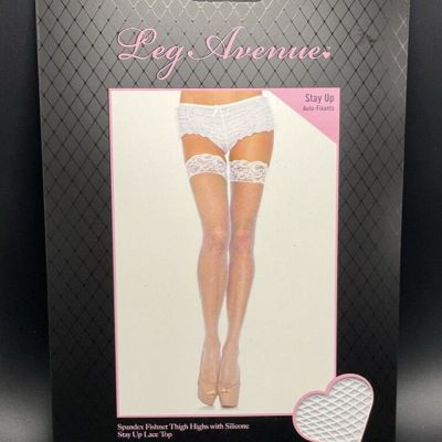 Leg Avenue Stay Up Spandex Fishnet Thigh Highs White 9122 One Size