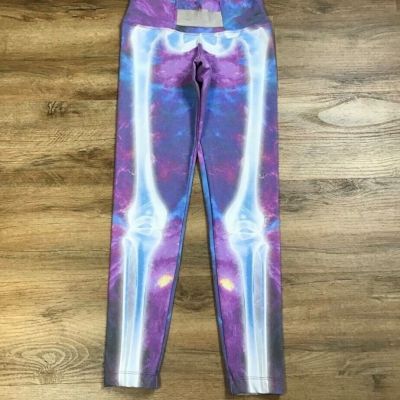 Halloween Babalu Leggings One Size S/M Athletic Compression Skeleton Purple Blue