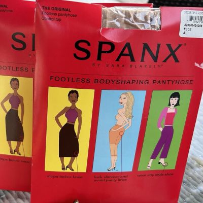 Spanx Footless Pantyhose Nude Size A Body Shaping Control Top Lot Of 2