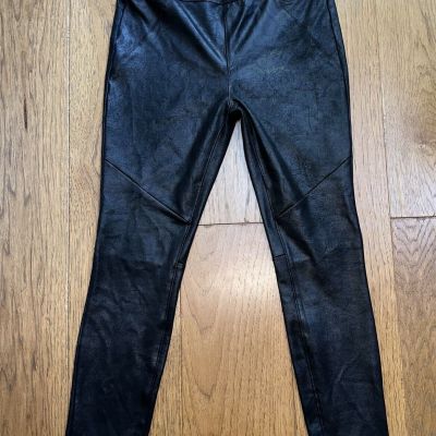 Free People Leggings Black Vegan Faux Leather Elastic Waist Pull On Size 10