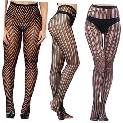 Womens Black Fishnet Lace High Waist Tights One Size 3 Pairs-black (W3017)