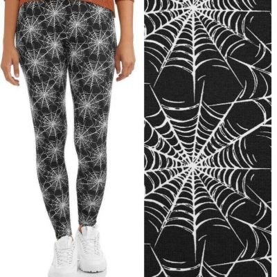 Halloween Women’s Junior’s Black White Spiderwebs Leggings XS/1 NEW