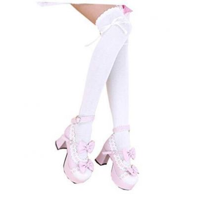 Women's Thigh High Socks Lolita Gothic Over Knee Stocking Lace One Size White