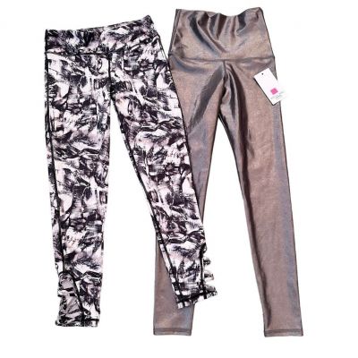 Emily Hsu NEW mono b leggings lot/2 S Small metallic silver watercolor workout