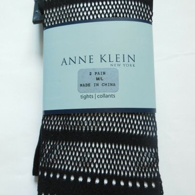 New Anne Klein 2 Pairs M/L Net and Solid Black Tights Made in China