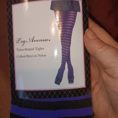 NEW Leg Avenue Women’s Nylon Black and Purple Striped Tights, One size