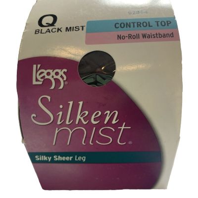 Leggs Silken Mist Black Control Top Tights Size Q/Large NWT