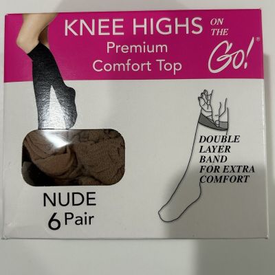 NIP Knee Highs On The Go Premium Comfort Top Nude 6 Pair One Size