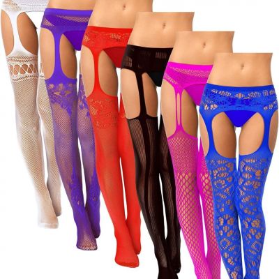 Skylety 6 Pairs Women Fishnet Thigh-High Stockings Tights Suspender Pantyhose St