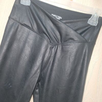 Simply Vera Wang High-Waist V Crossover Full Length Shiny Leggings Size Medium