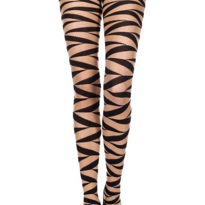 Music Legs Black Strappy Ribbon Print Spandex Pantyhose Tights